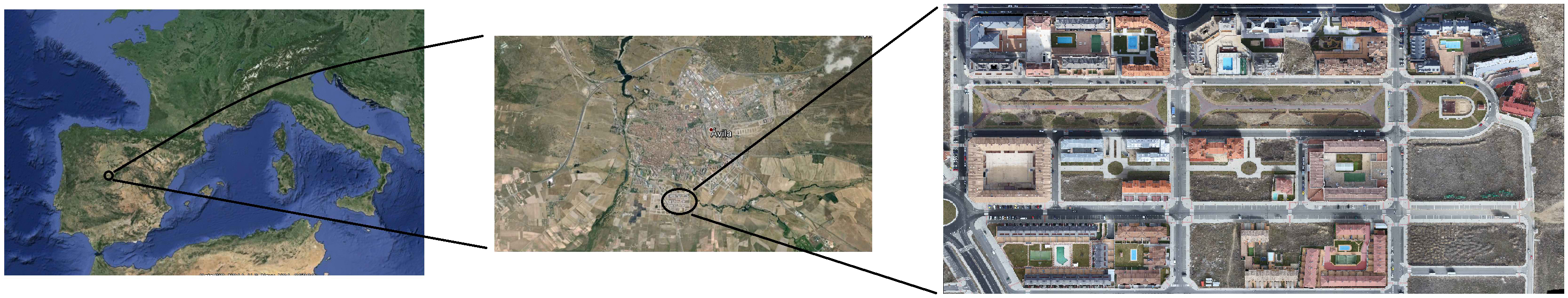 Location of the area chosen as case of study within Spain, and orthophotograph of the neighborhood.