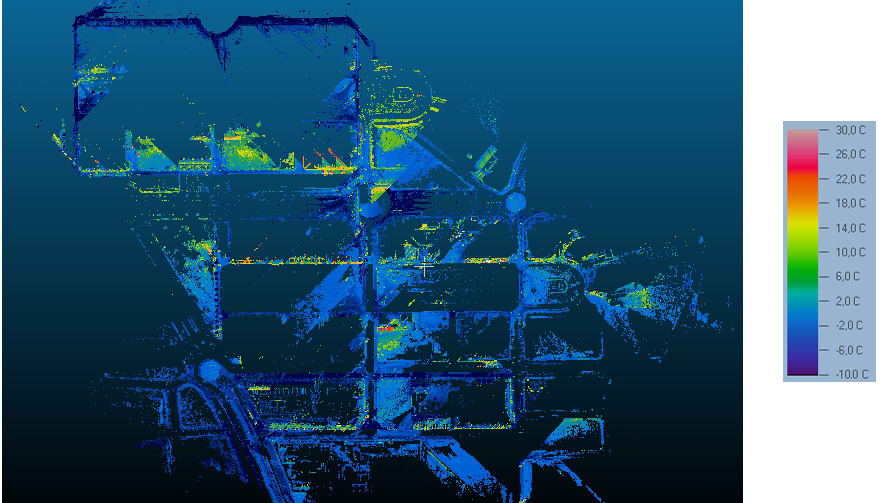 Aerial view of the thermographic point clouds generated from the area case of study.