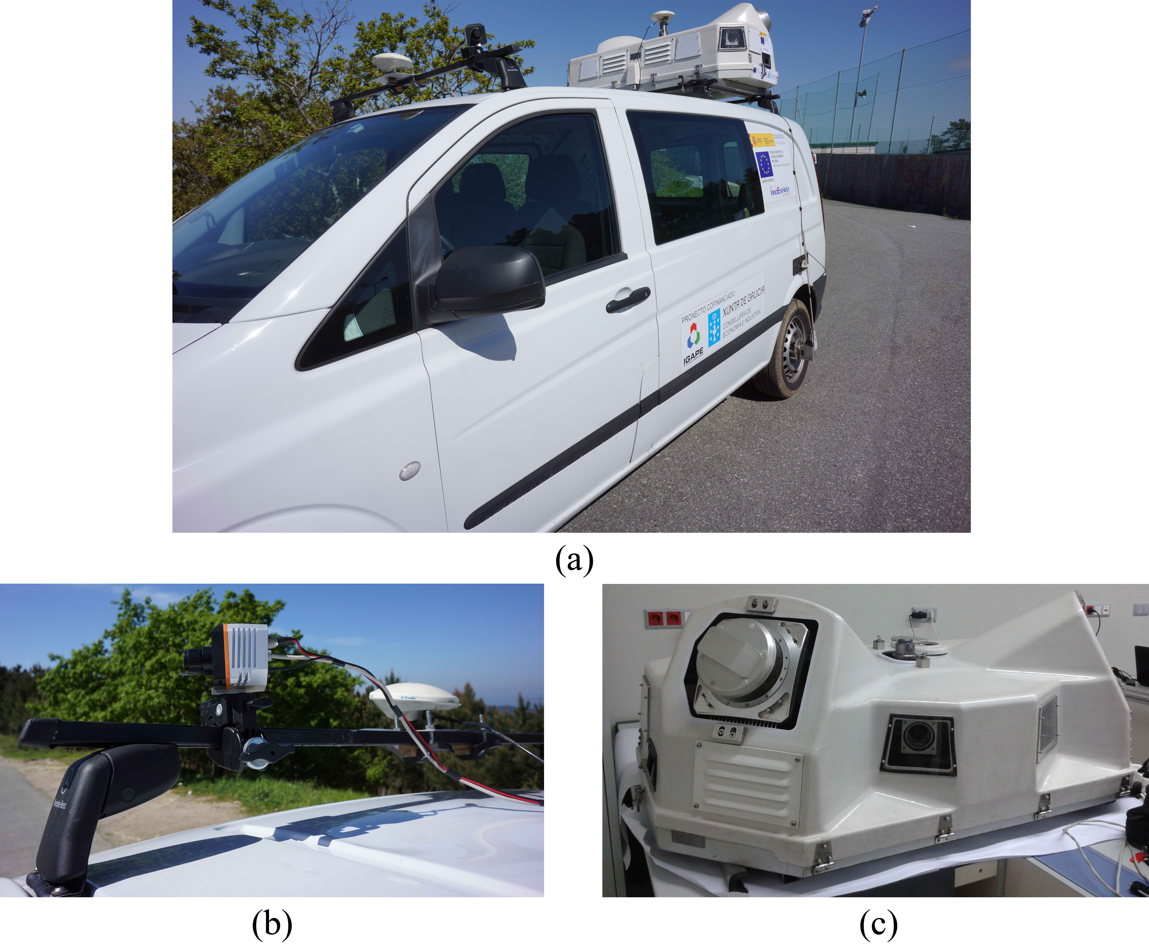 (a) Thermographic Mobile Mapping Unit. (b) Scanning system. (c) Thermographic camera.