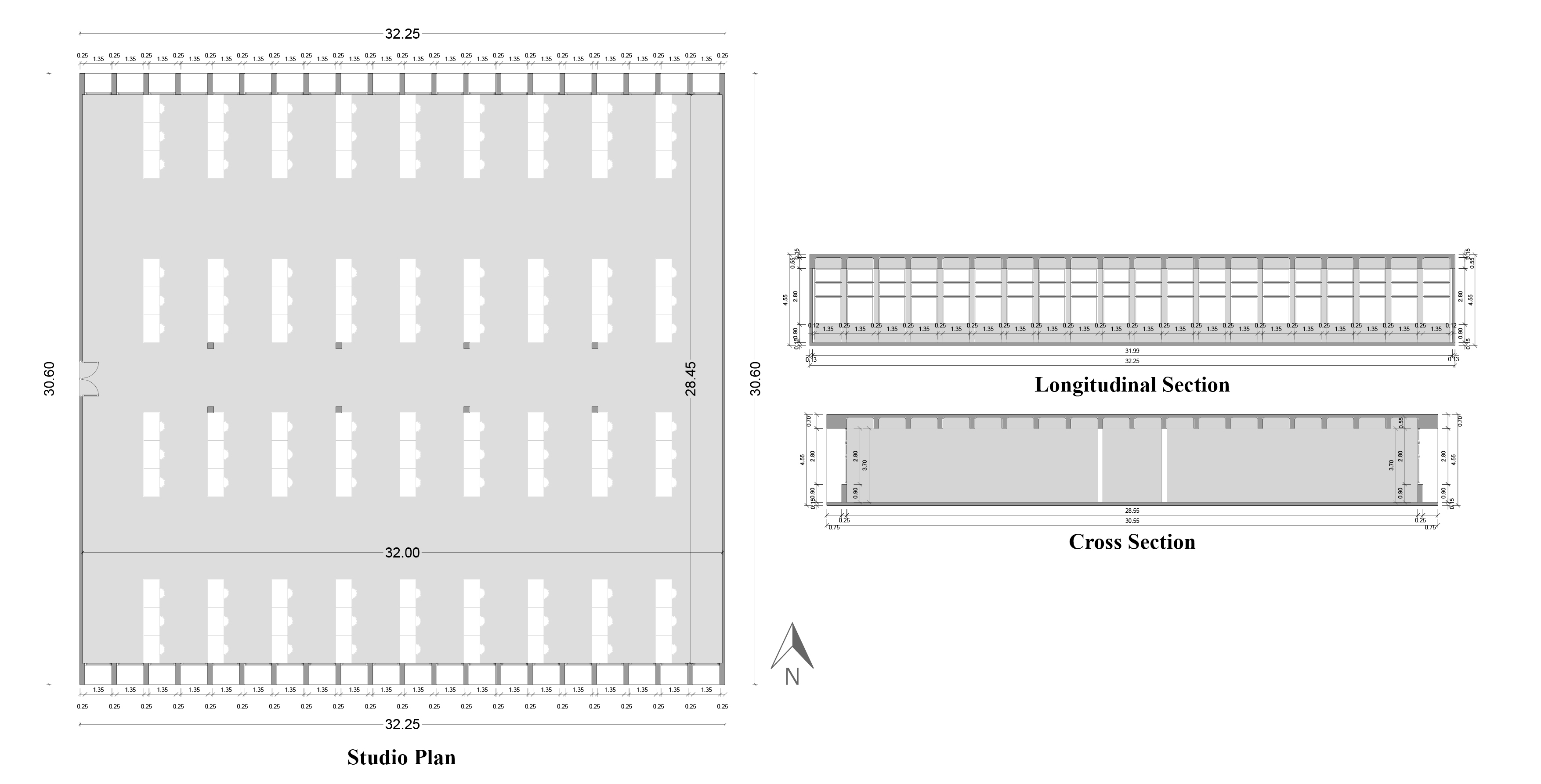 Studio plan and sections.