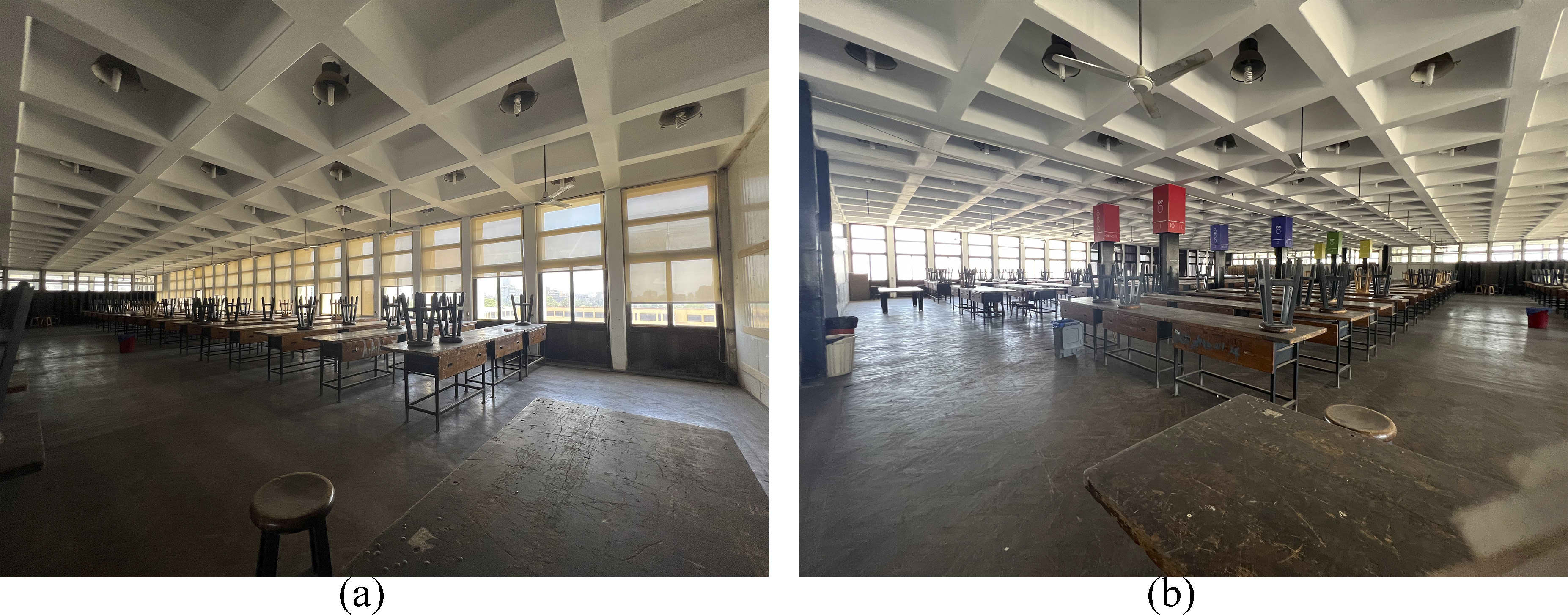 (a) and (b) Real-life images of the studio.