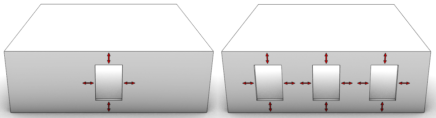 Limited window shapes and locations on the wall.