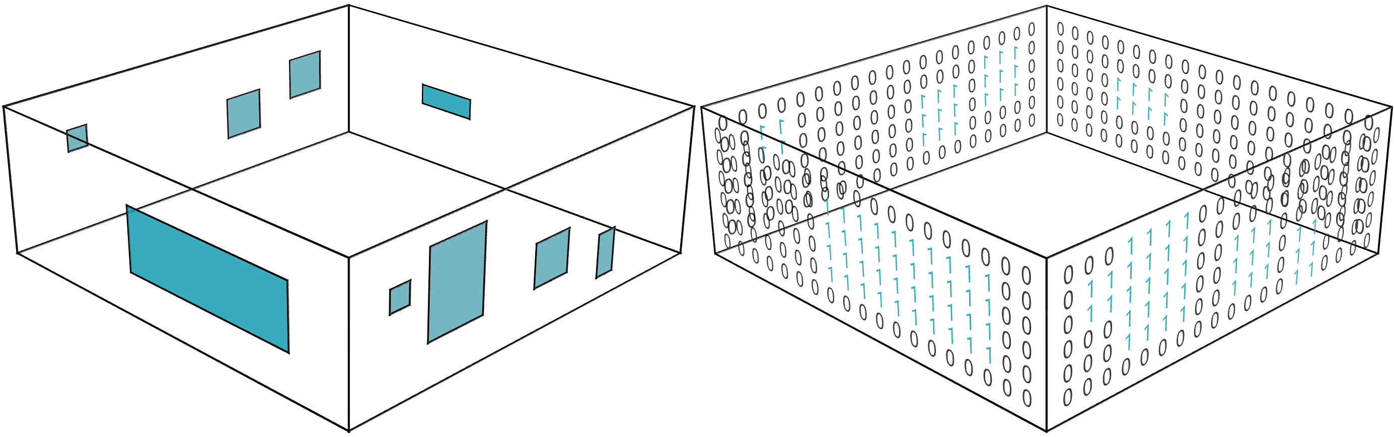 Transforming information of the openings into matrices.