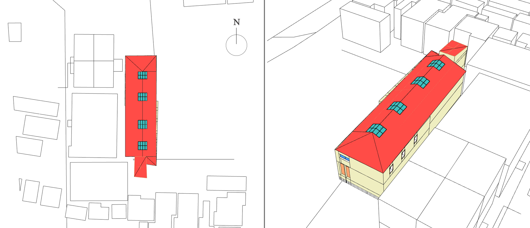 Site modeling and 3d model of the historical akin passage (left) top view, (right) perspective view