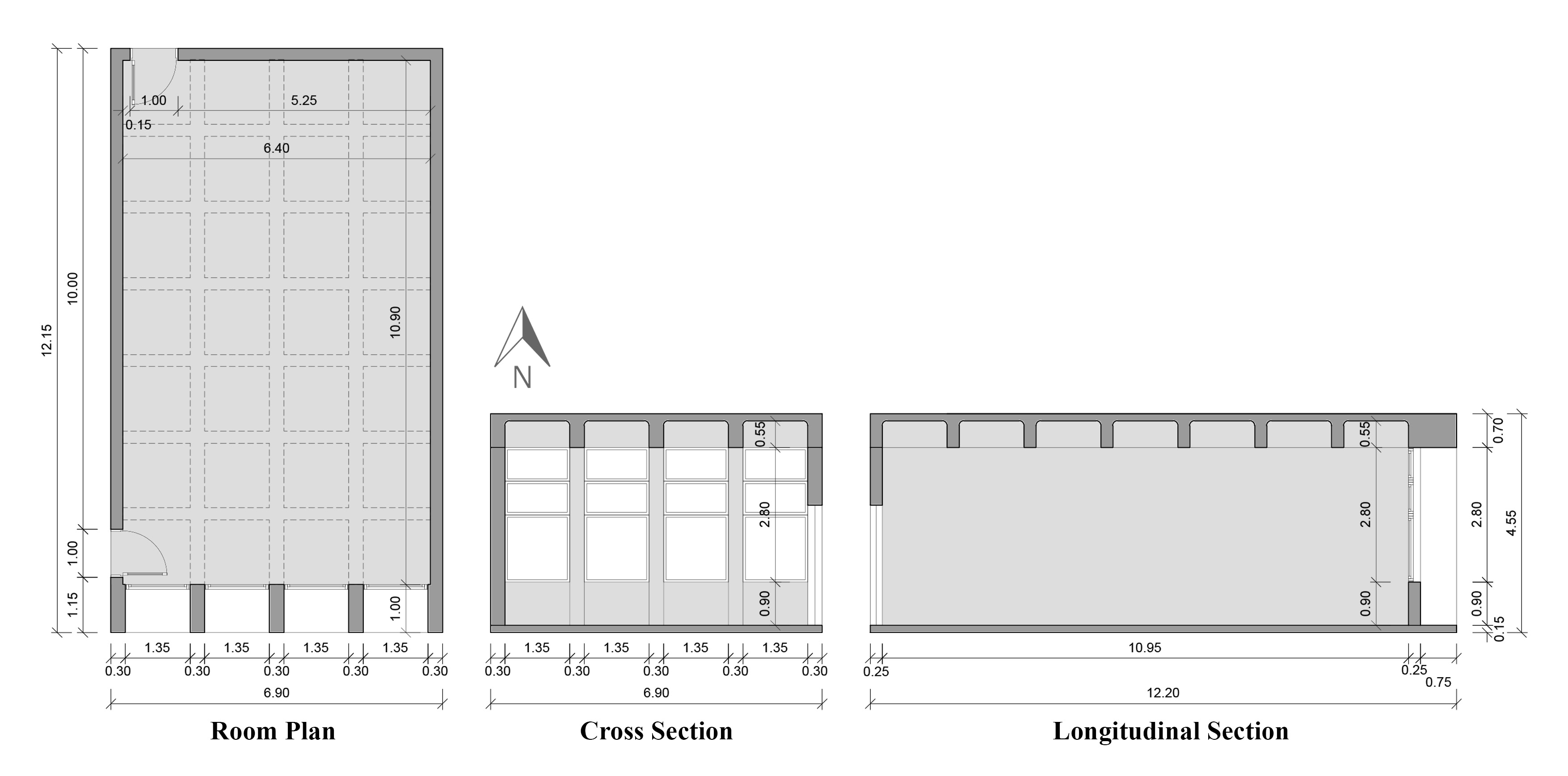 TA's office plan and sections.
