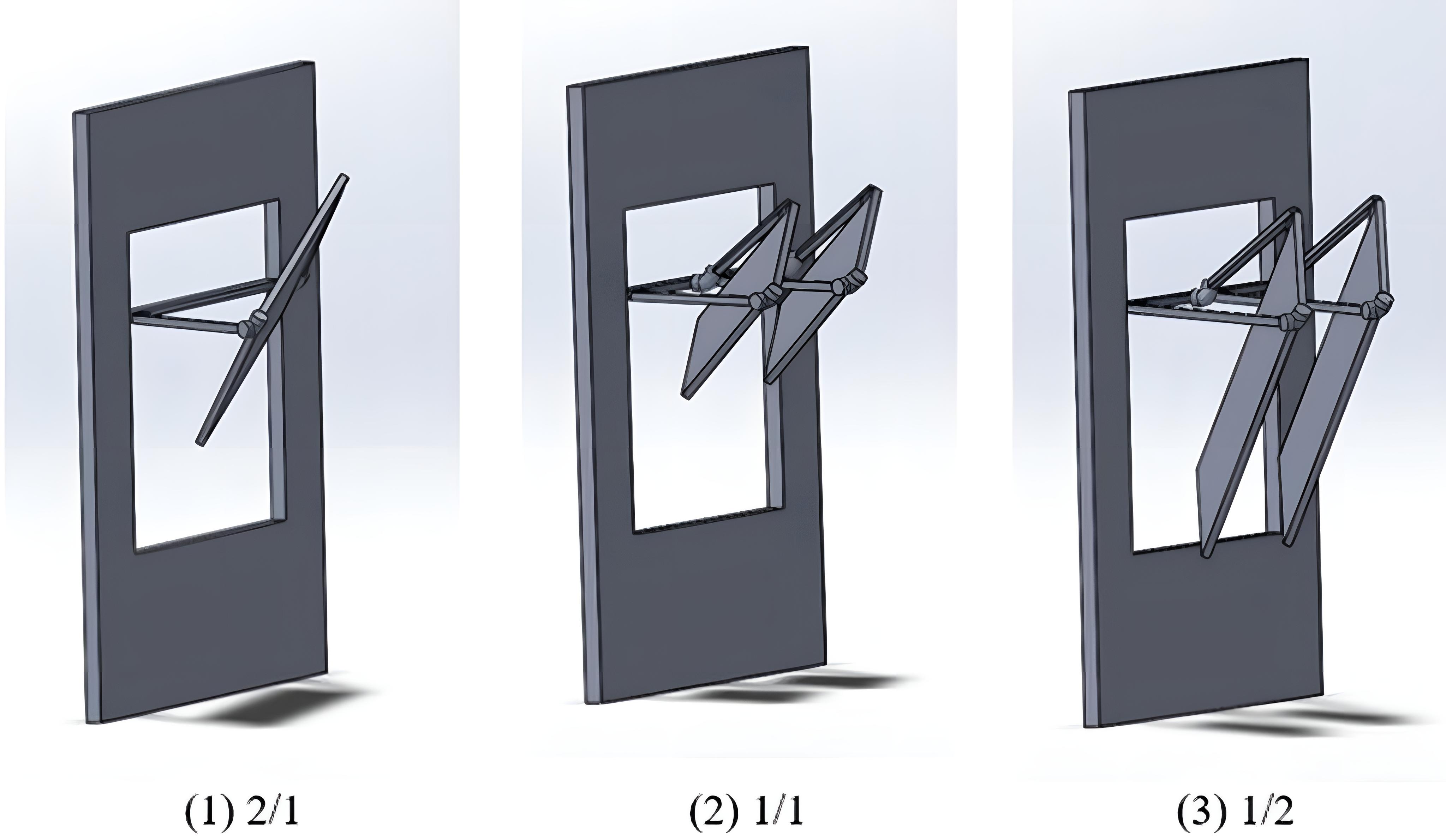 Design alternatives of Altmann linkage based light shelves.