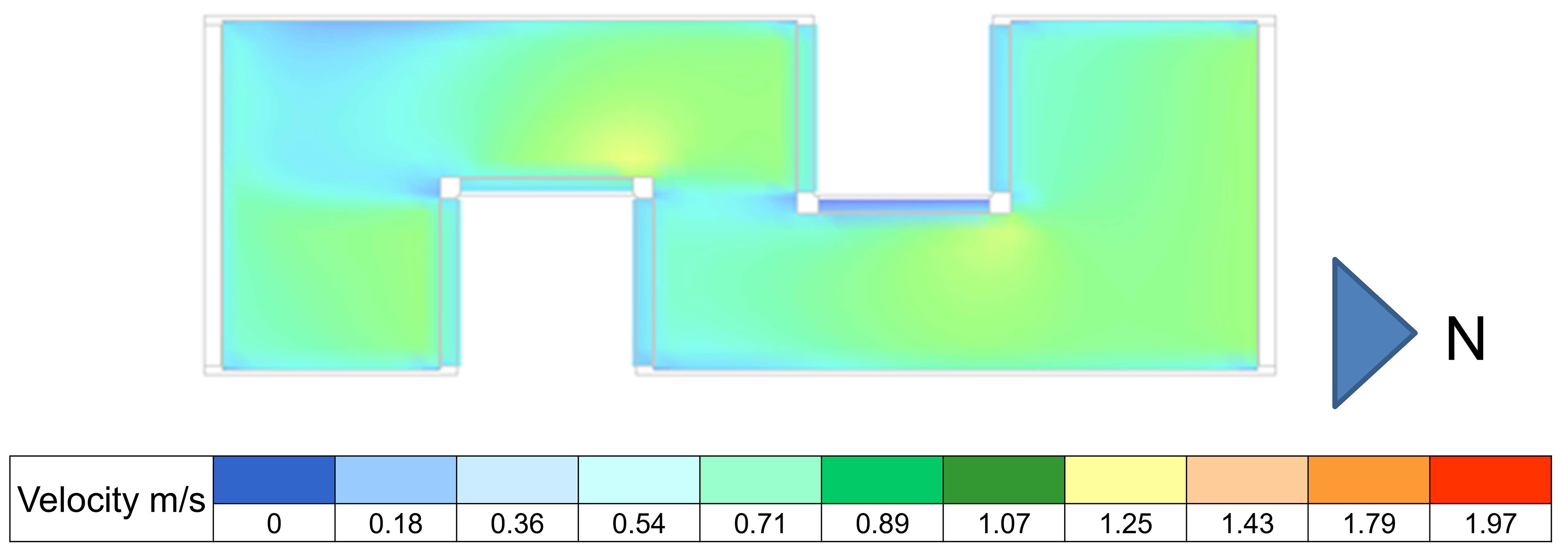 The top floor plan view of velocity filled contour pattern at May 18th 3pm.