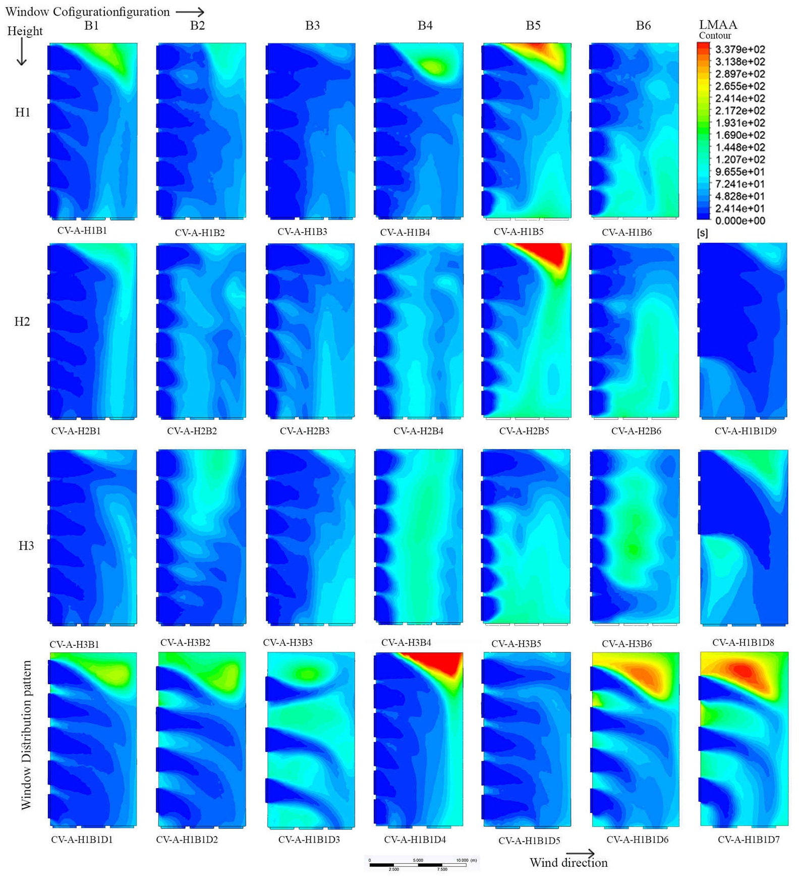 LMAA contour plot for cases with Cross ventilation Pattern CV-A.