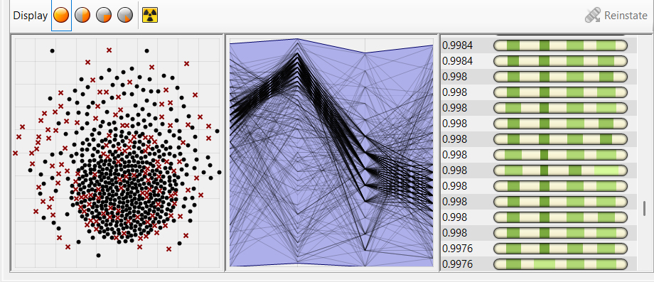 Optimization results, showing the generated iterations and a sample of the corresponding sDA values in the Galapagos interface.