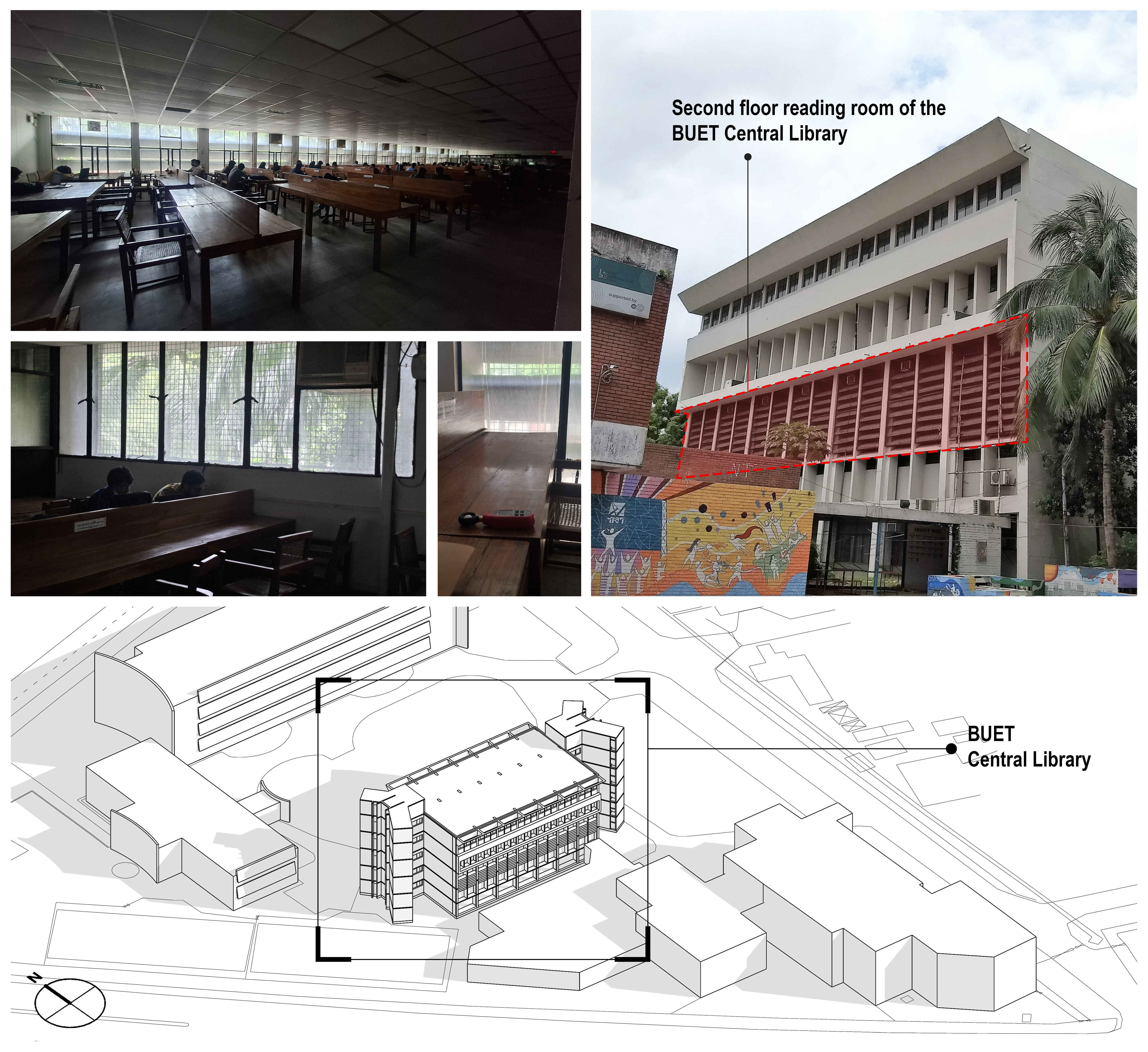 BUET Central Library: Second-floor reading room as the case library space for base model development.