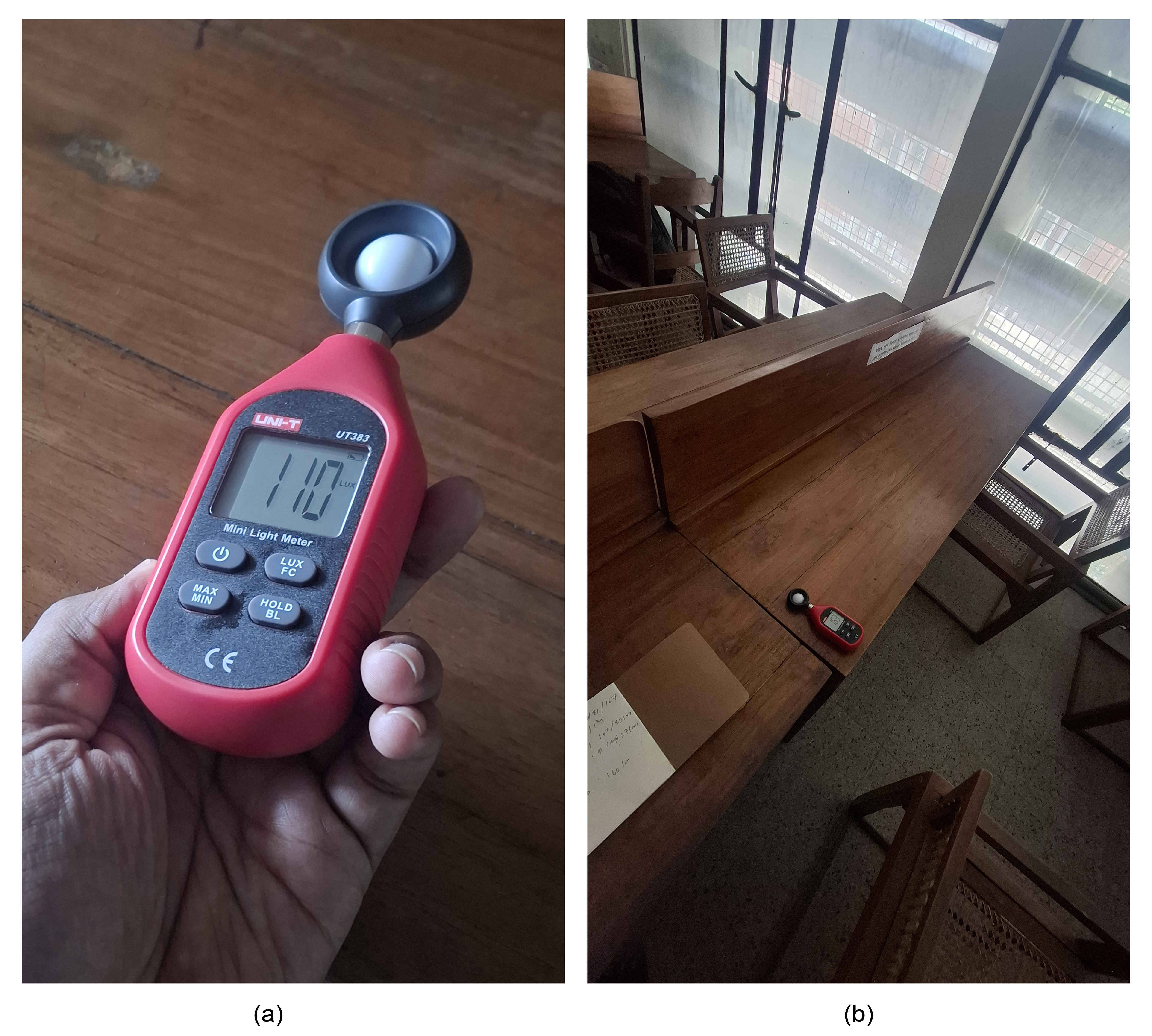(a) Equipment used for field measurement. (b) Equipment placed in the case room.