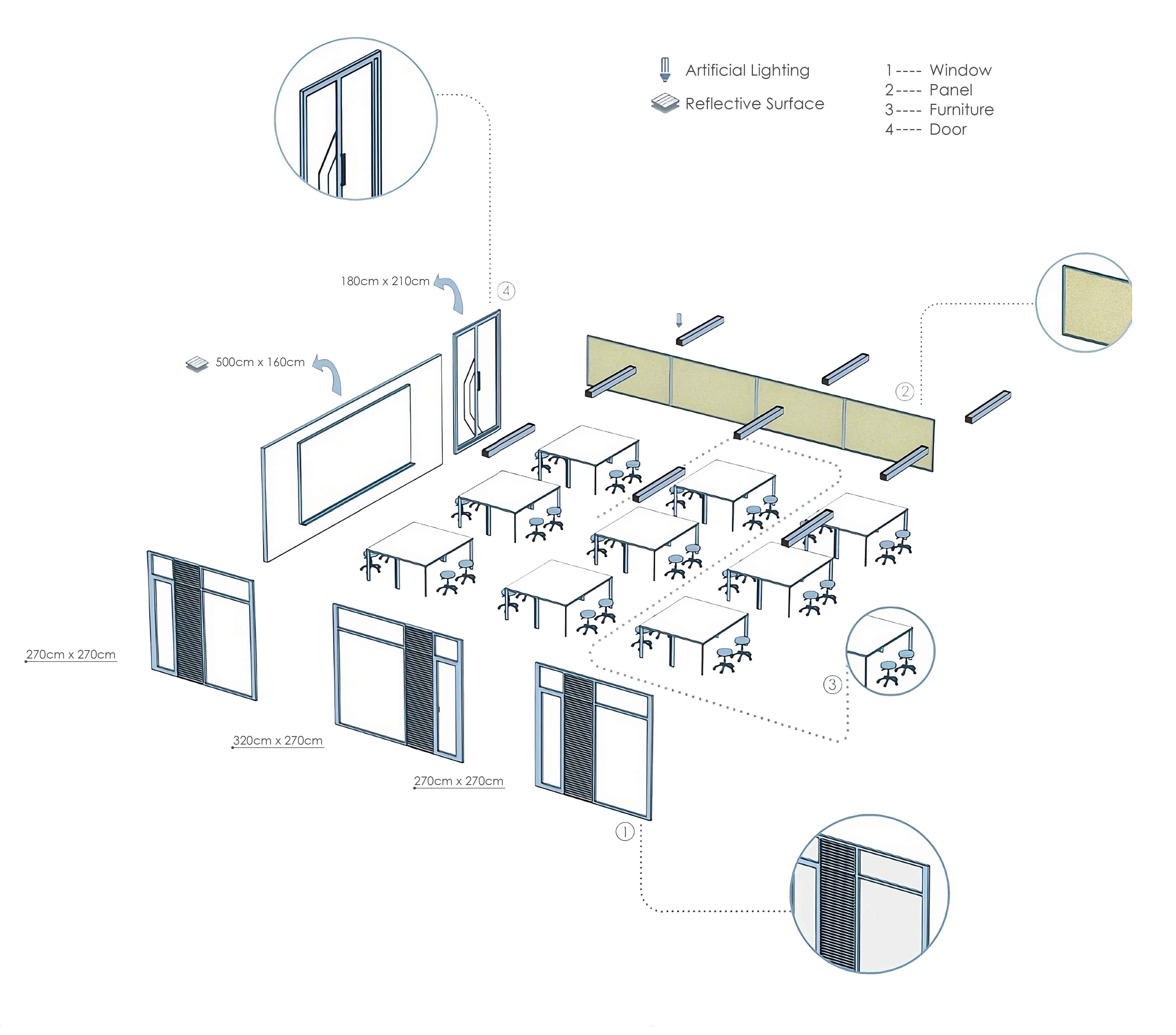 Design studio where Di-ARCieling is applied to evaluate overall daylight performance.