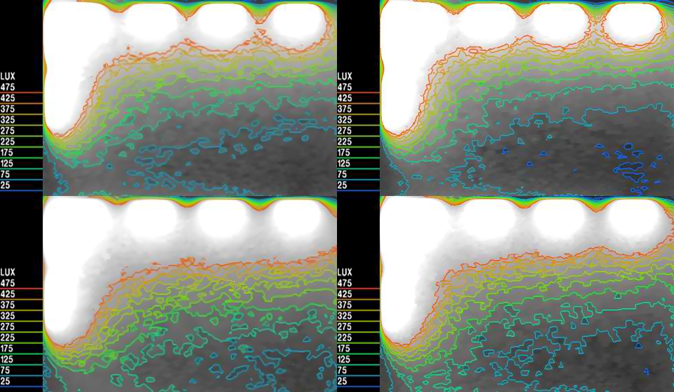 Contour lines and daylight distribution of LD5 scenario compared to base case in December (top) and June (bottom) (IESVE; Authors, 2026).