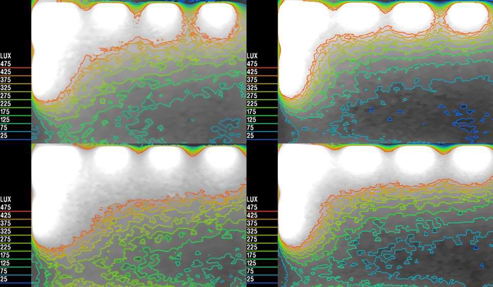 Contour lines and daylight distribution of LSH6 scenario compared to the base case in December (top) and June (bottom) (IESVE; Authors, 2026).