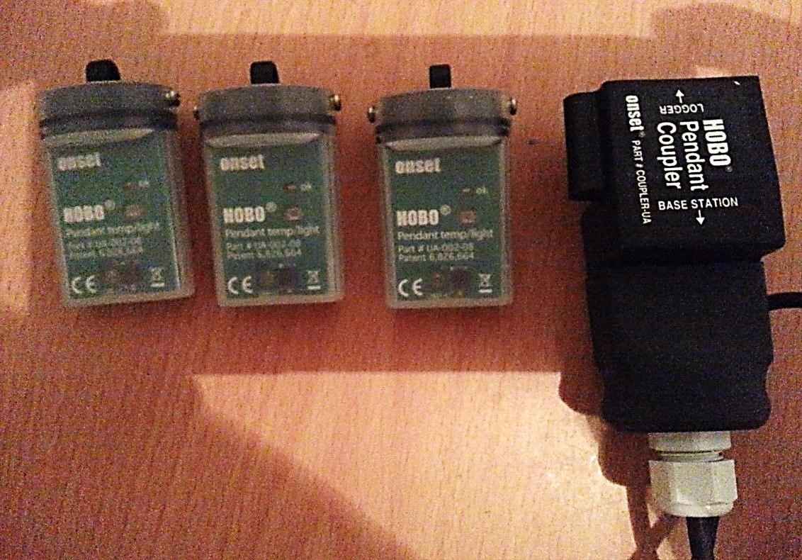 Data-logger and three light meters used in the experiment.