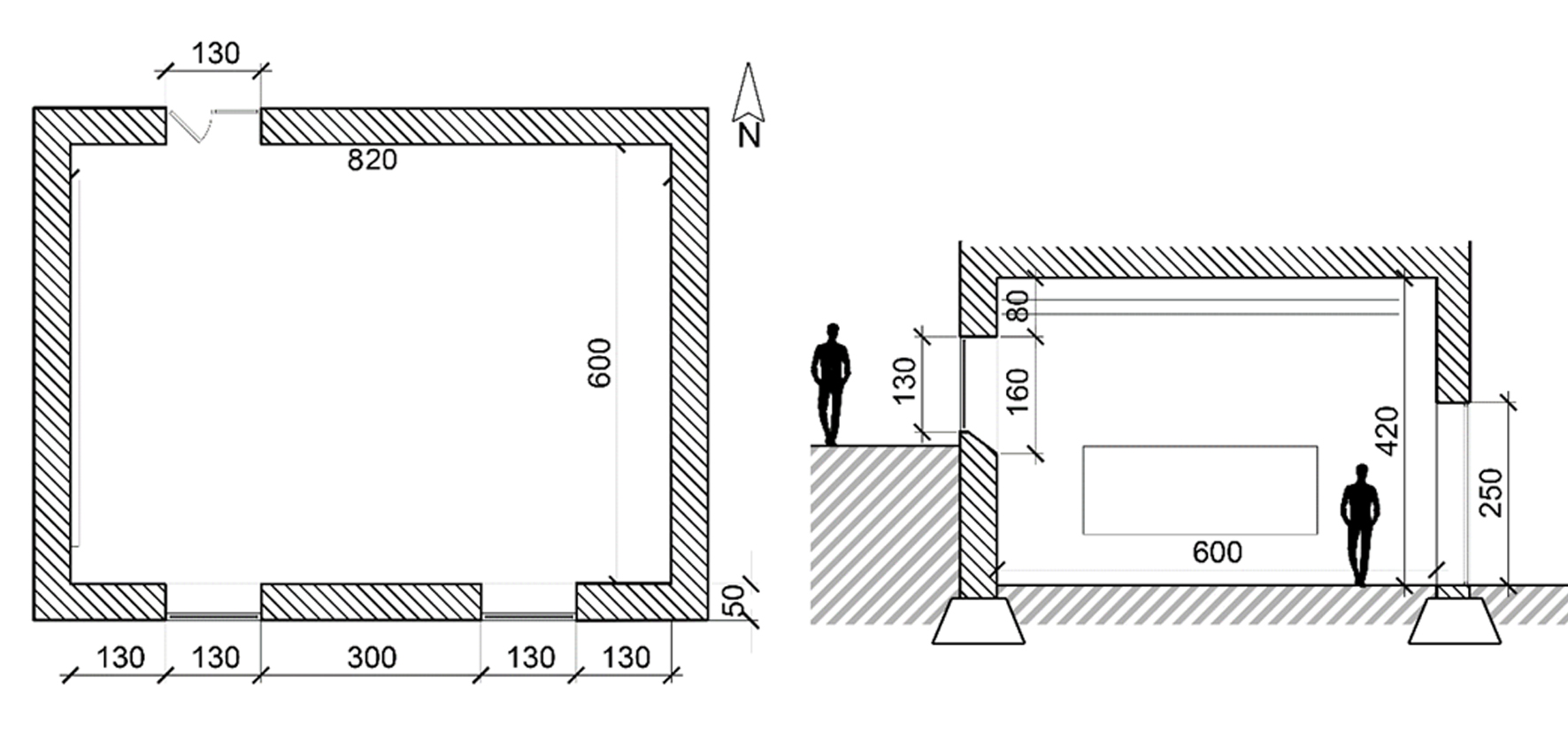 Case study Classroom plan and section.