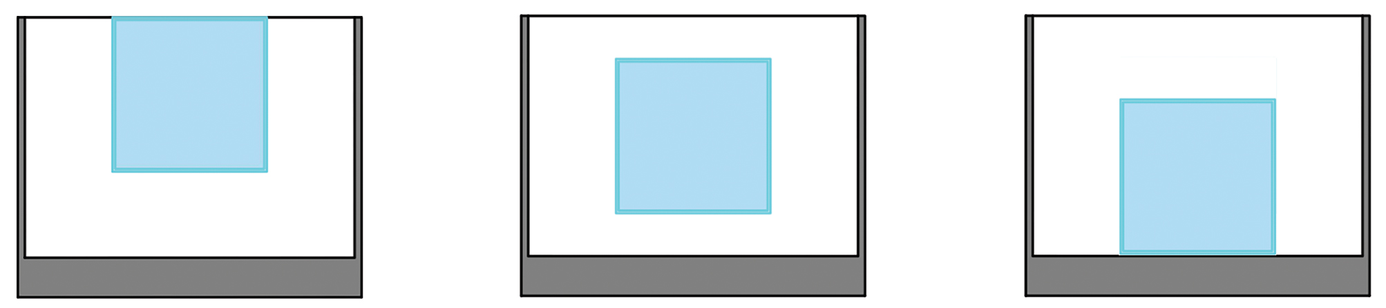 Models by varying the window sill height at upper (left), central (center), and lower (right) positions.