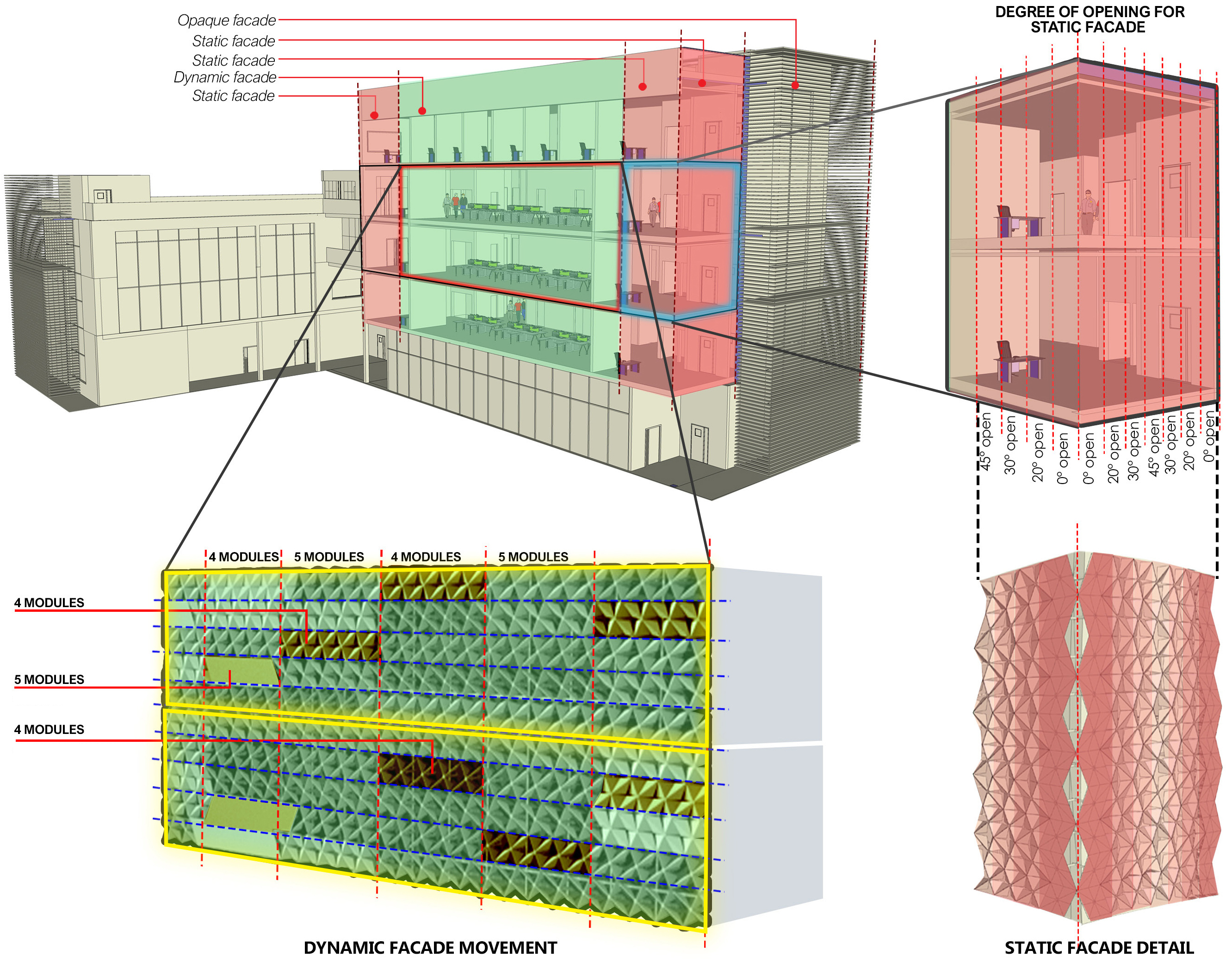 Four story office building intended to incorporate kinetic modules.
